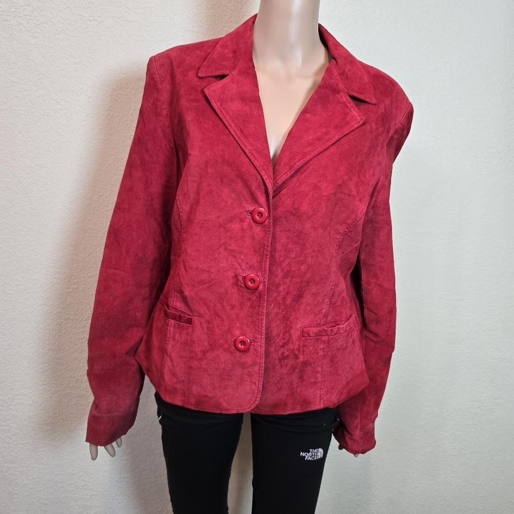 John Paul Richard Uniform Womens Red Tan Suede Leather Blazer Jacket Size Large